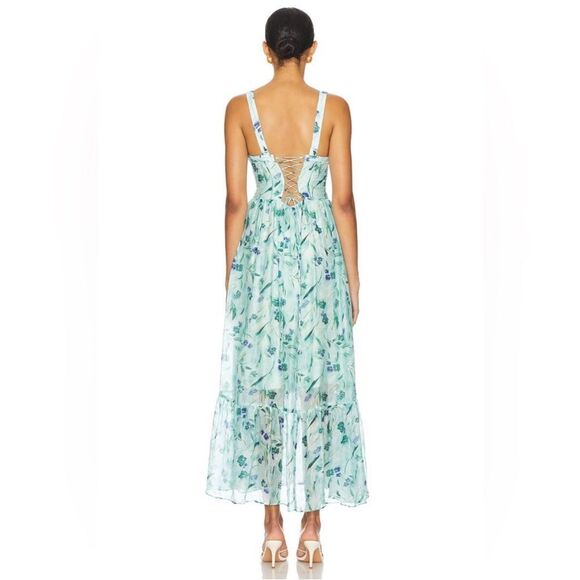 New ASTR Kelby Floral Bustier Lace Up Slit Maxi Dress - Picture 3 of 4